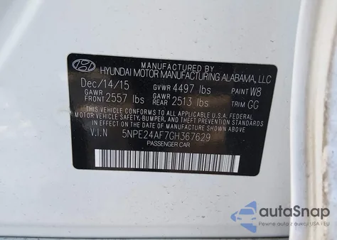 2016 Hyundai Sonata Se из США, поврежденный, VIN 5NPE24AF7GH367629